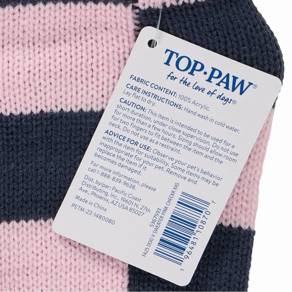 Top Paw Pink and Black Striped Dog Sweater